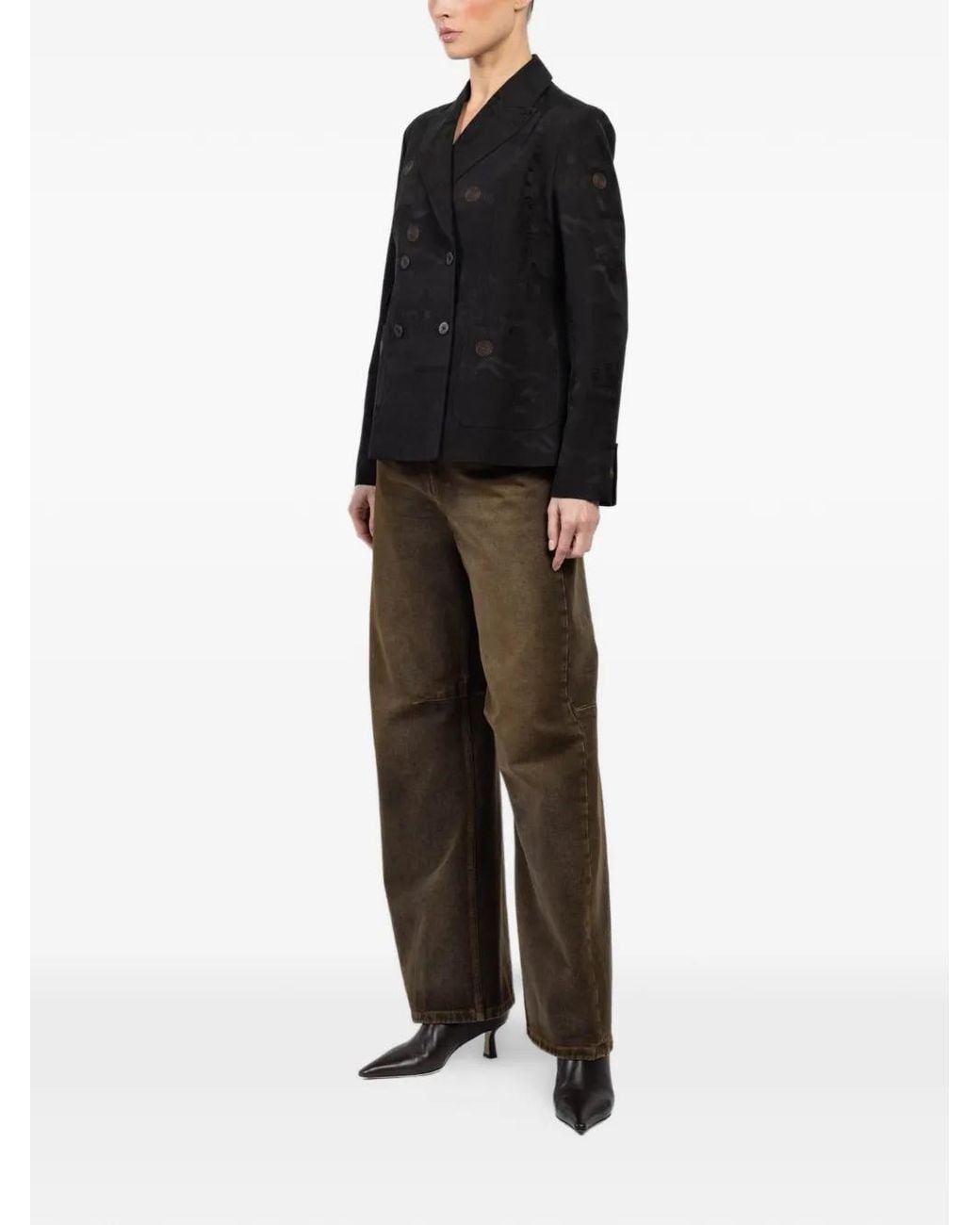 Ibrigu Black Double-Breasted Button Blazer