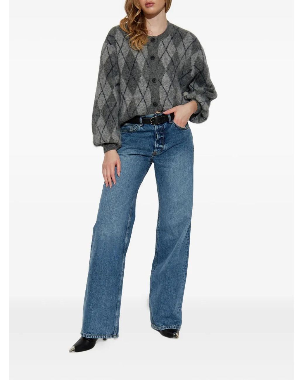 Gestuz Gray Argyle-Check Cardigan