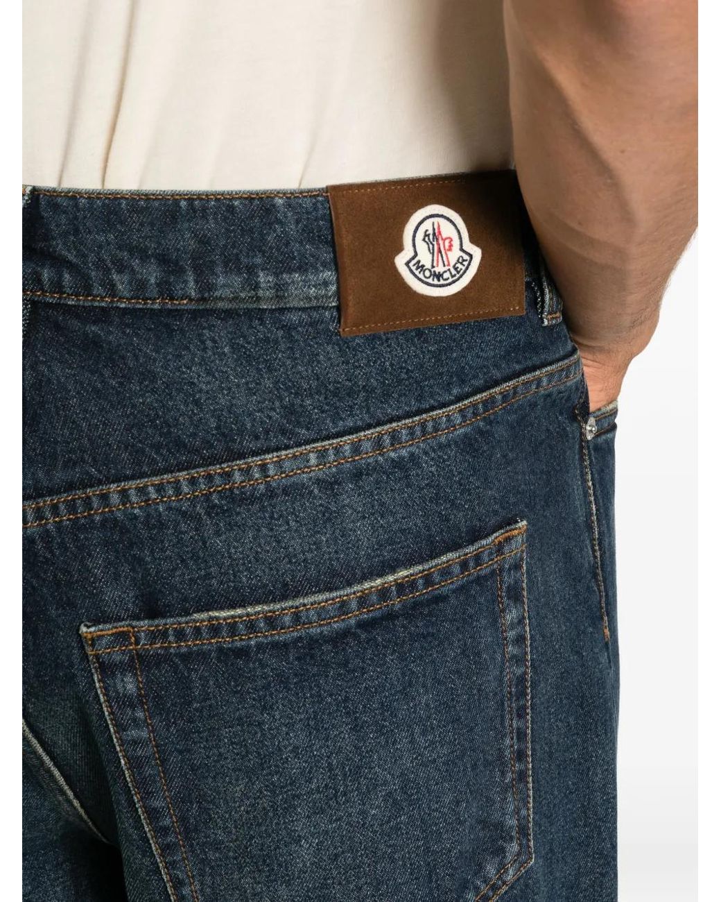 Moncler Blue Jean À Patch Logo for men