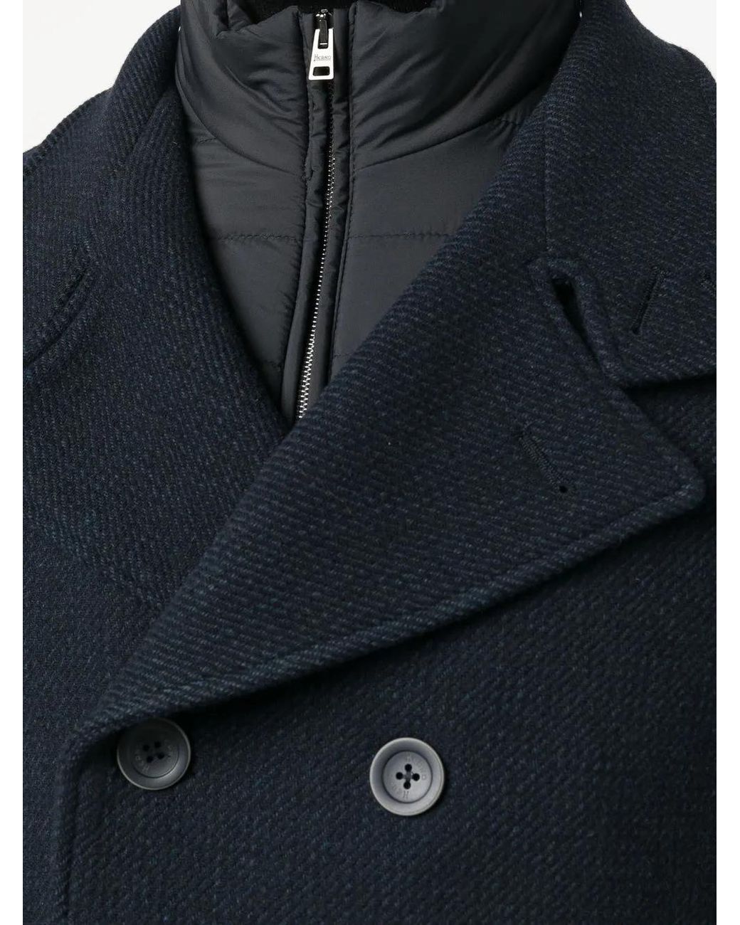 Herno Blue Double-Breasted Wool Coat for men