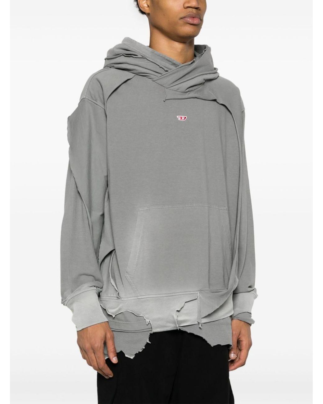 【DIESEL】 S Strahoop Hood Gray DIESEL Strahoop-N1 Distressed Effect Hoodie in Gray for Men