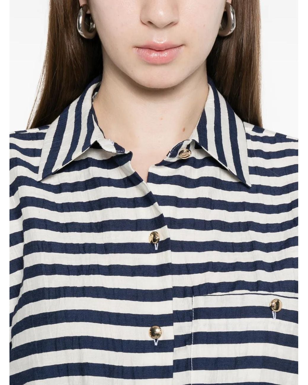 Maje Blue Cropped Linen-Blend Shirt