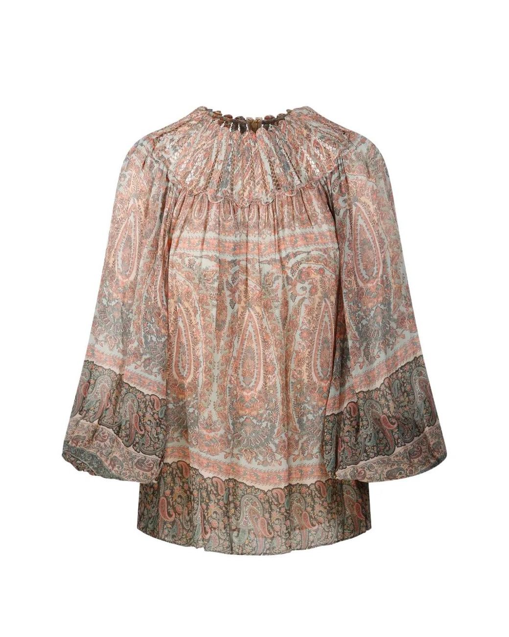 Zimmermann Natural Paisley-Print High-Neck Blouse