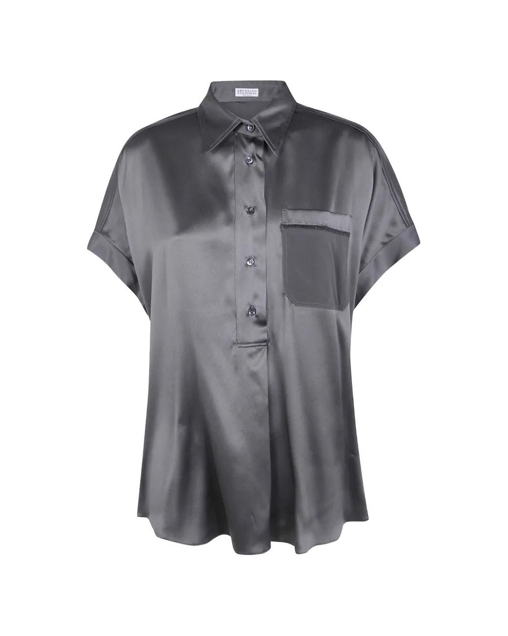 Brunello Cucinelli Gray Chemise En Soie À Ornements Métalliques