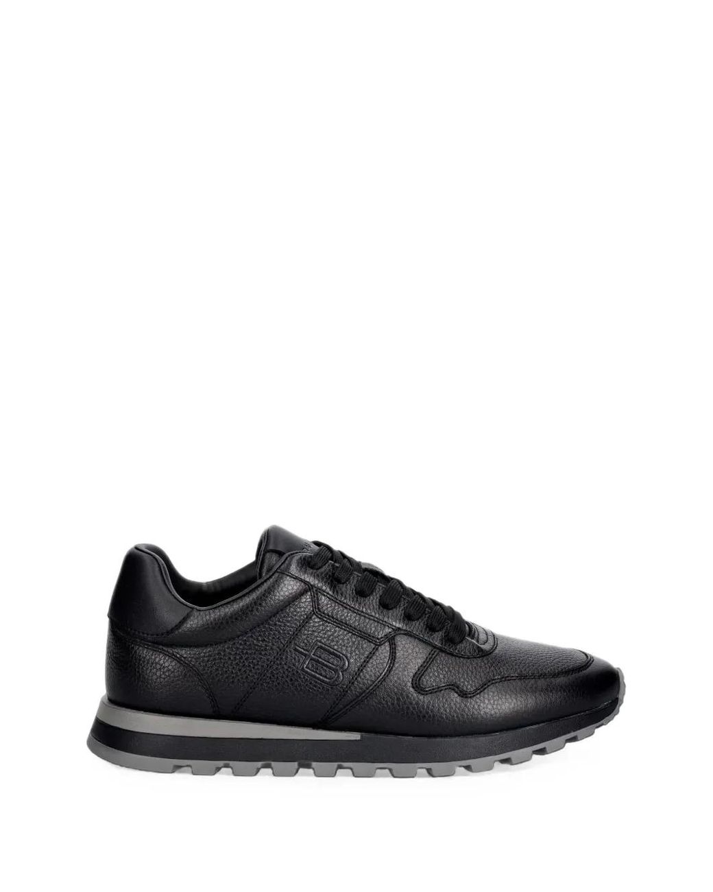 Baldinini Black Logo-Embossed Grained Leather Sneakers for men