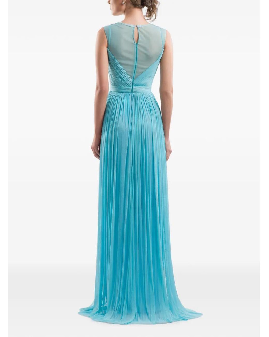 IMROSKA Blue Cupro Pleated Side-Slit Draped Maxi Dress