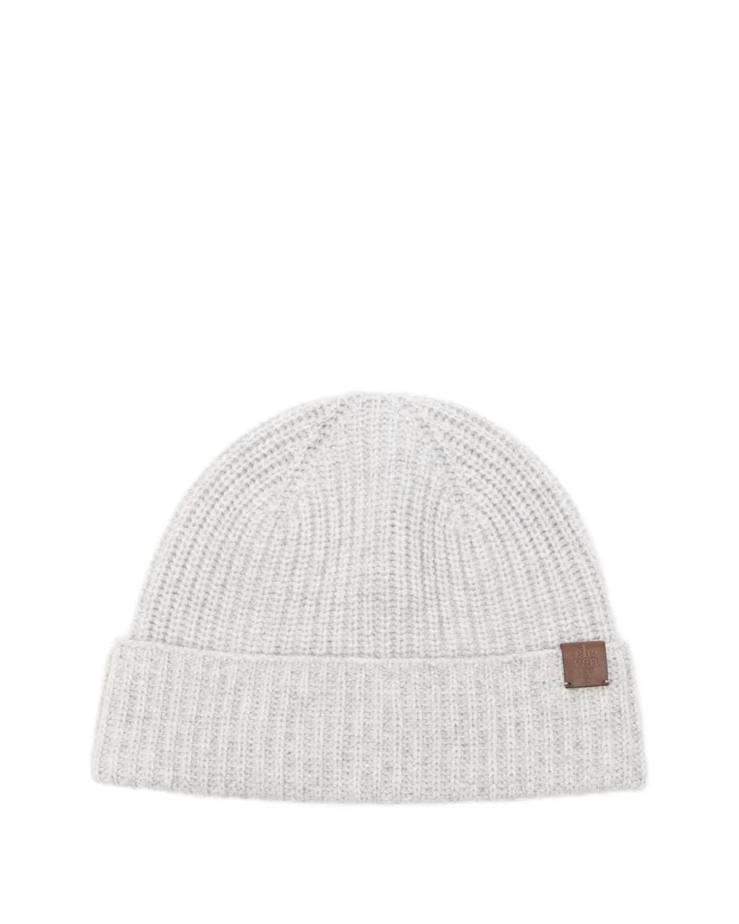 Eleventy White Ribbed-Knit Beanie Hat for men