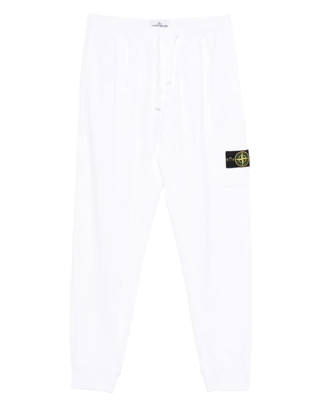 Stone Island White 6200010 Organic Cotton Fleece Trousers for men