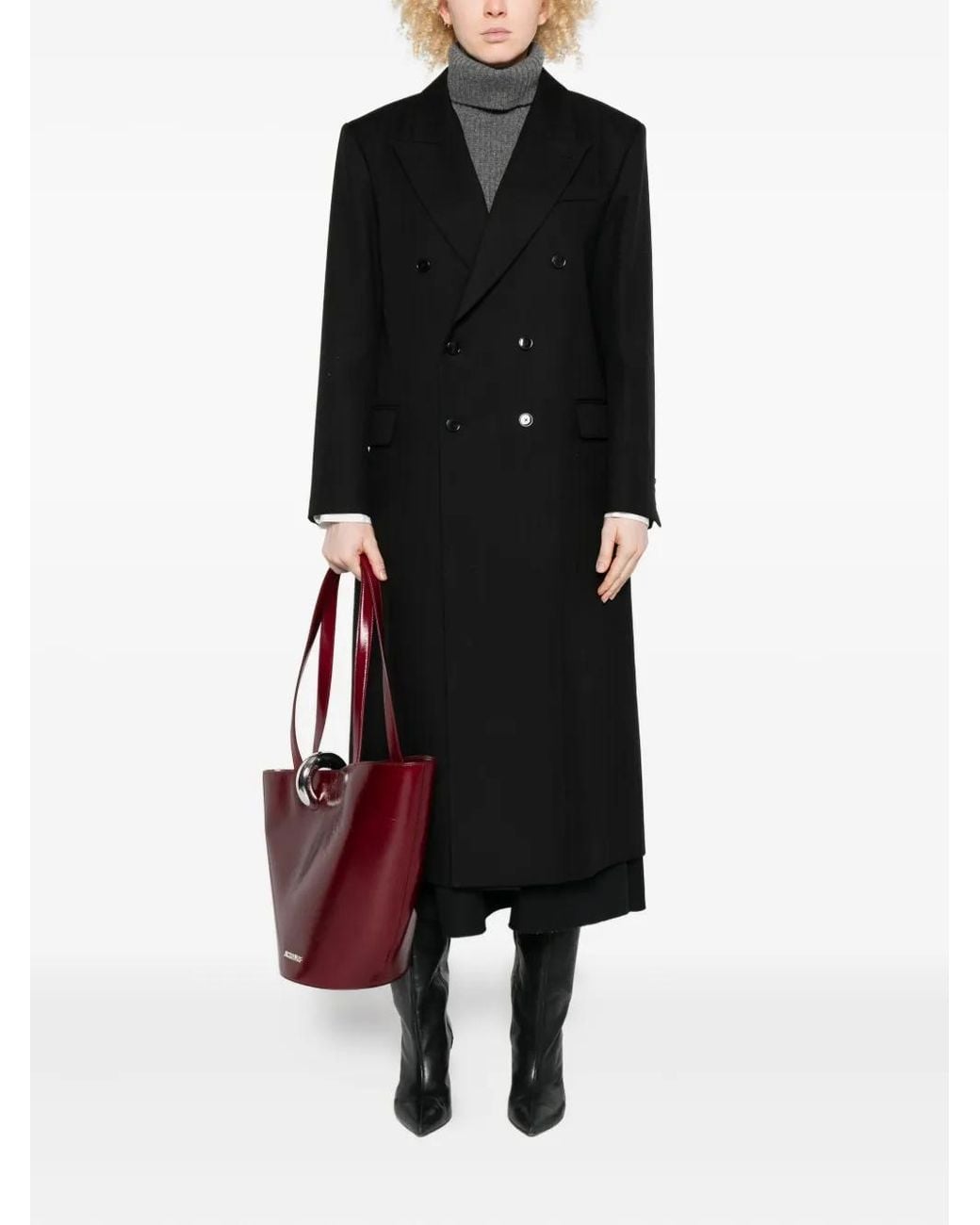 Barena Black Double-Breasted Pinstripe Coat
