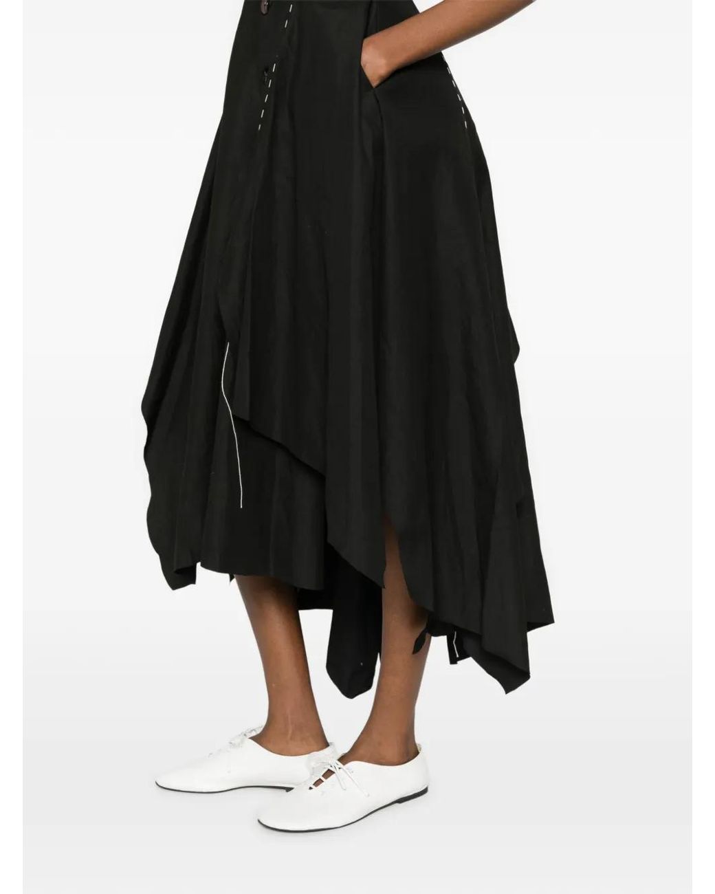 A Tentative Atelier Black Contrast-Stitch Handkerchief-Hem Dress