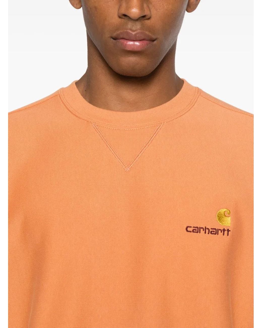 Carhartt Orange Logo-Embroidered Crew Neck Sweatshirt for men