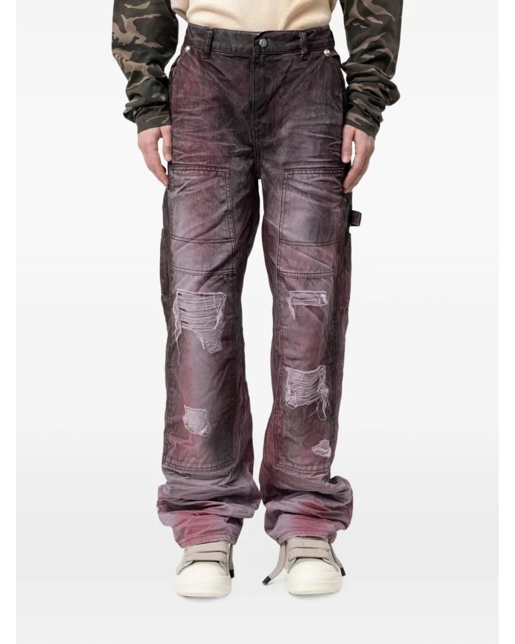 THUG CLUB Gray Two Tone Washed Distressed Jeans for men