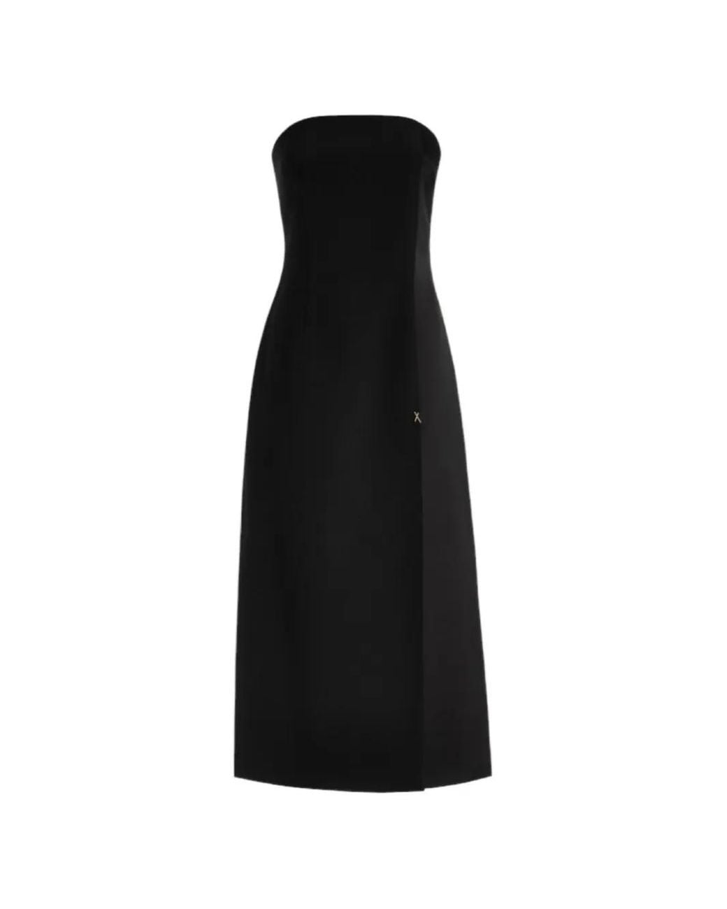 Genny Black Strapless Side-Slit Midi Dress