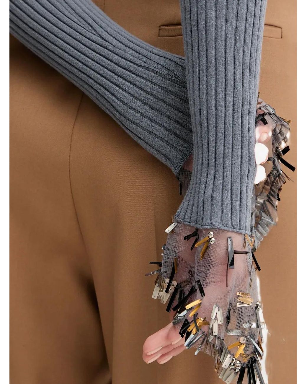 SIMONA CORSELLINI Blue Embellished Turtleneck Sweater