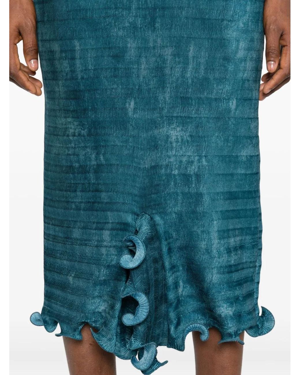 Fendi Blue Button Ruffled Midi Dress
