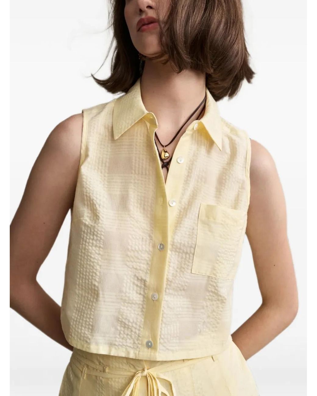 Hevron White Katja Plaid-Pattern Sleeveless Shirt
