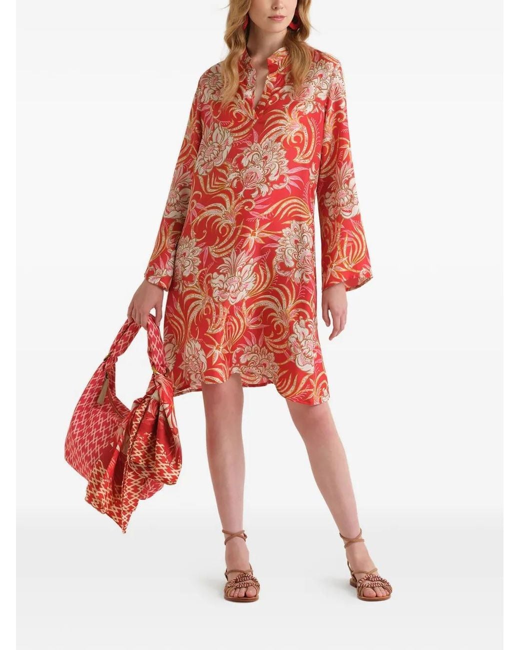 Maliparmi Flared-Sleeve Printed Mini Dress