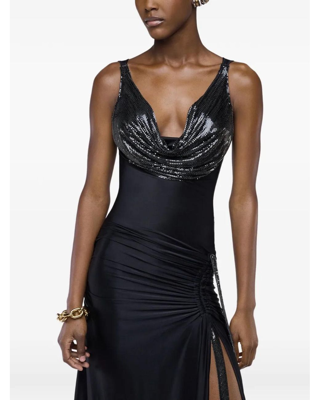 Rabanne Black Long Mesh And Jersey Dress