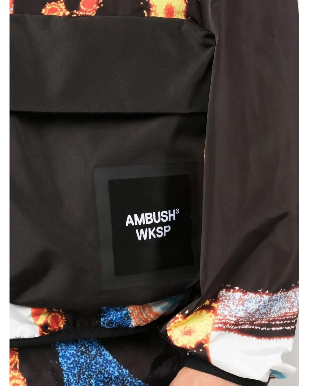 Ambush Black Abstract-Pattern Paneled Technical Jacket for men