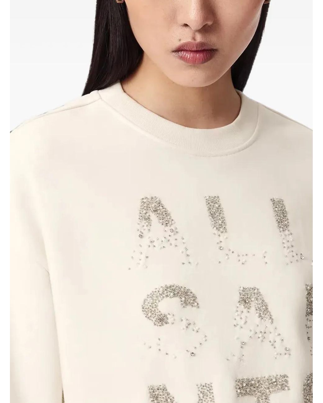 AllSaints White Bead-Embellished Cropped Sweatshirt