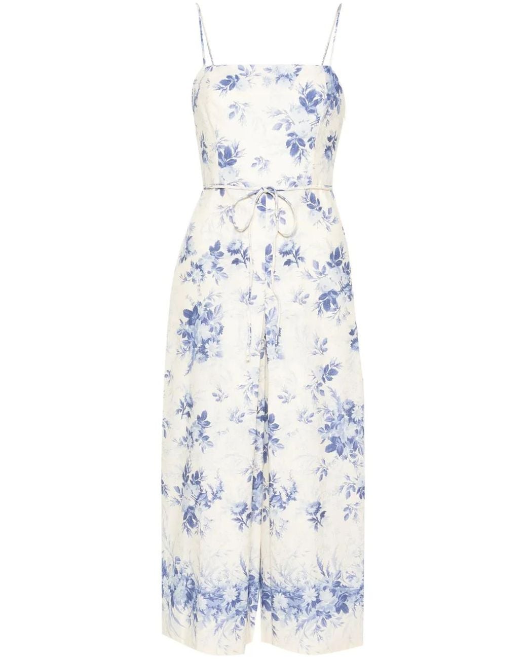 Twinset White Floral-Print Chambray Jumpsuit