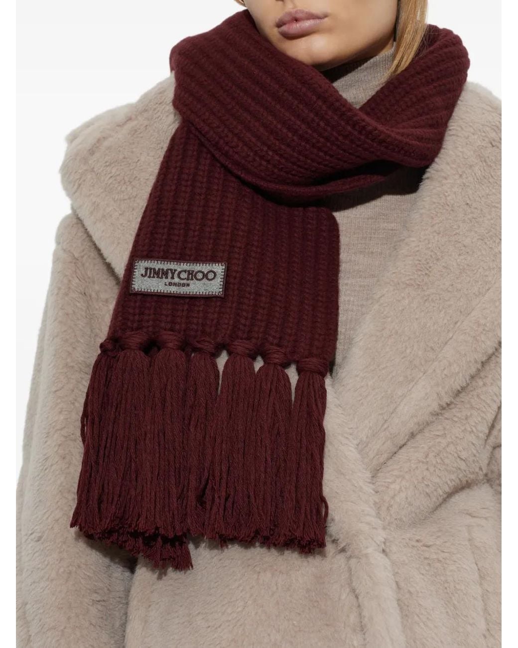 Jimmy Choo Purple Ribbed Fringed Scarf