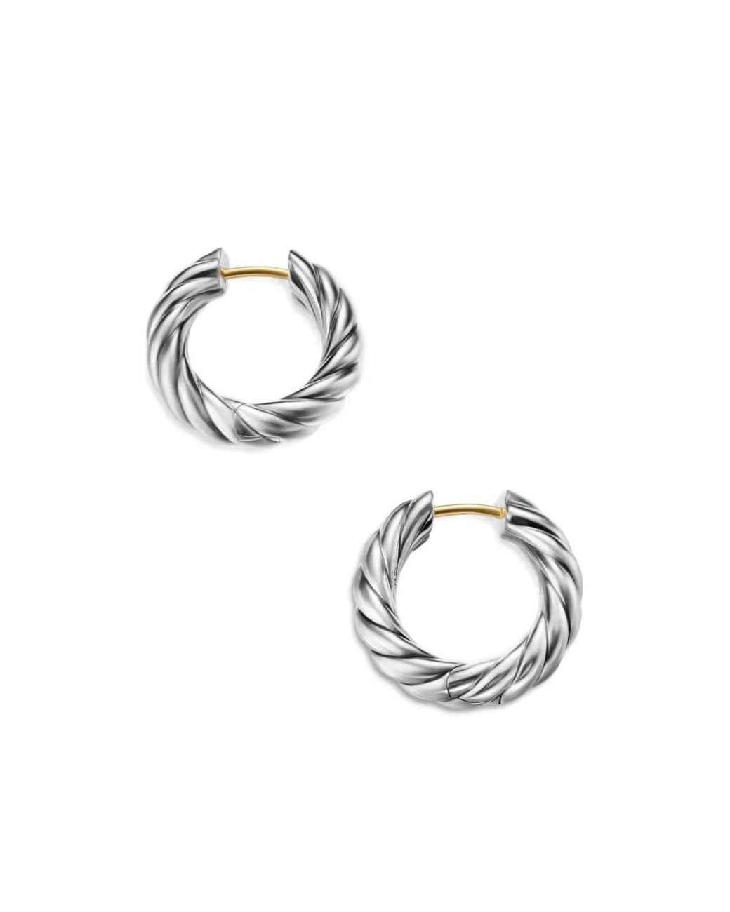 David Yurman White Sterling Sculpted Cable Hoop Earrings (18.6Mm)