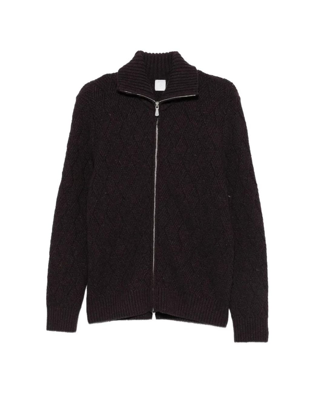 Eleventy Black Diamond-Knit Zip-Up Cardigan for men