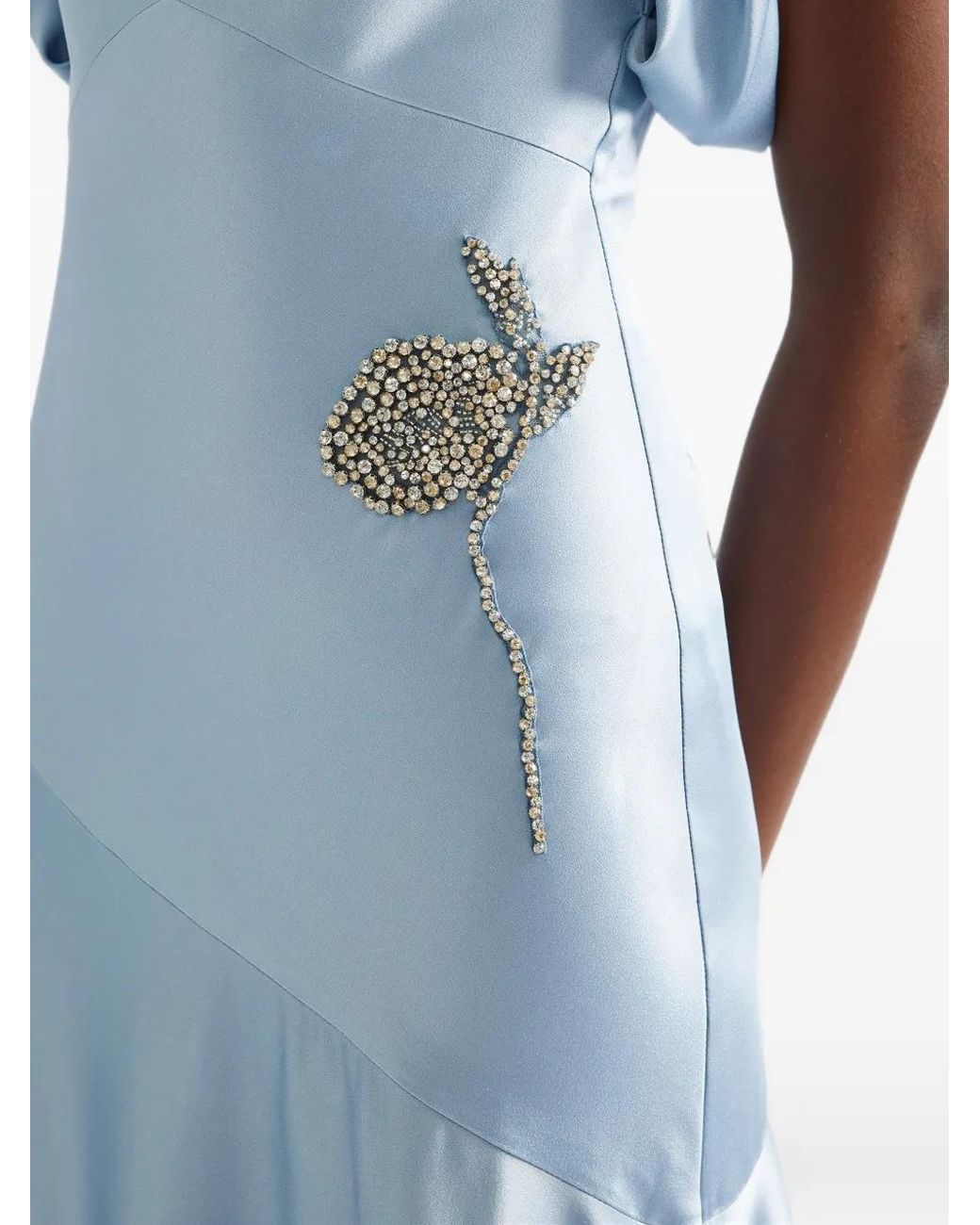 Erdem Blue Embroidered Satin-Cady Gown