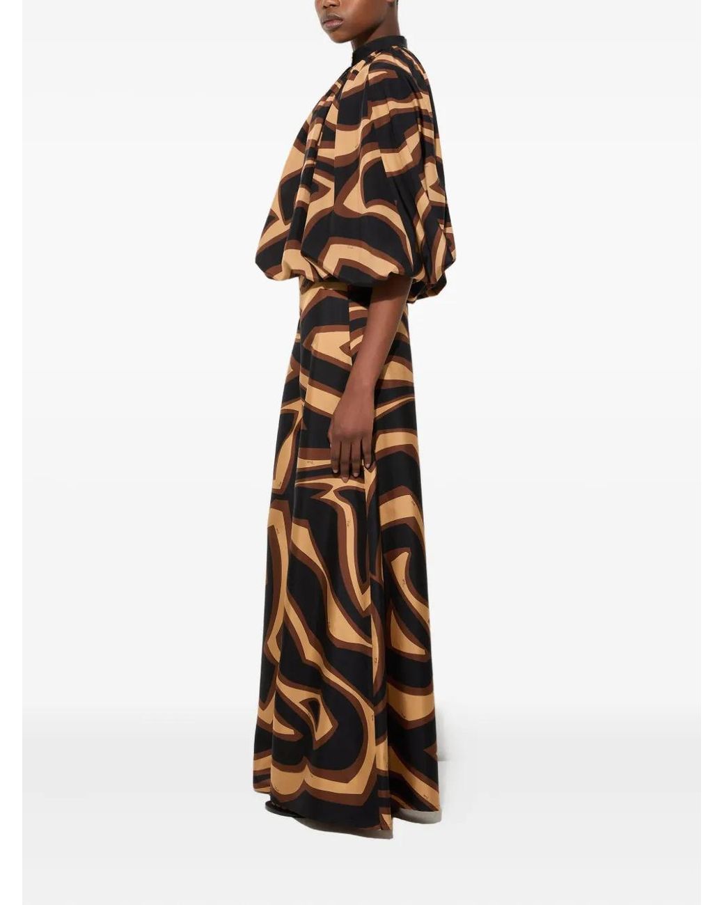 Emilio Pucci Black Labirinto Print Silk Wide Pants
