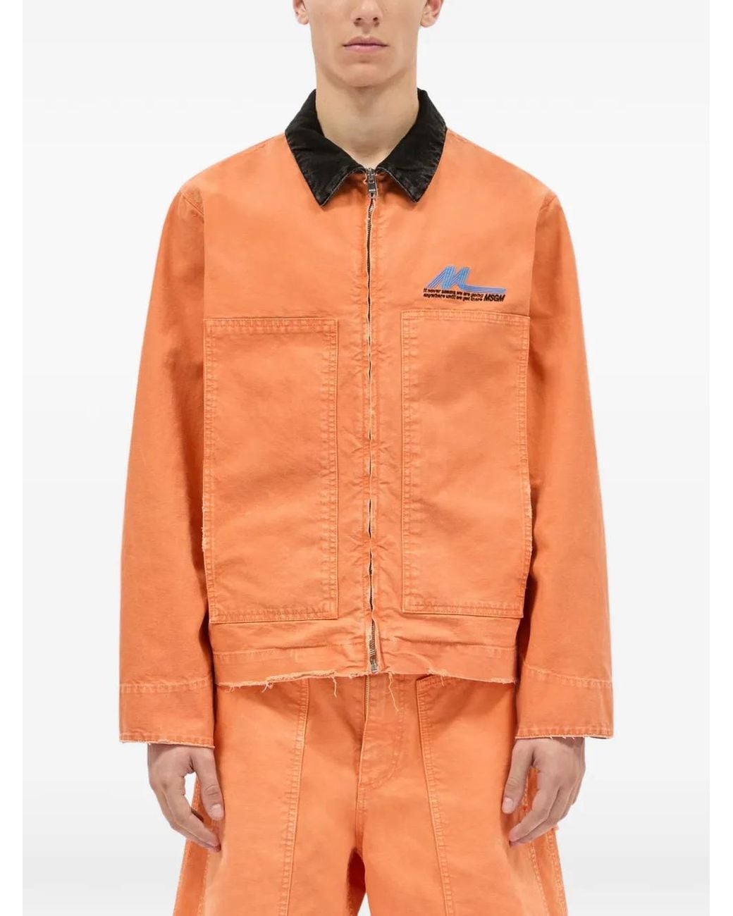MSGM Orange Collar Denim Jacket for men
