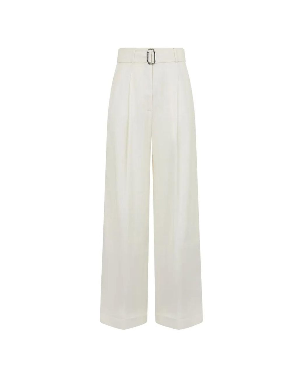 Moorer White High-Waisted Wide-Leg Trousers