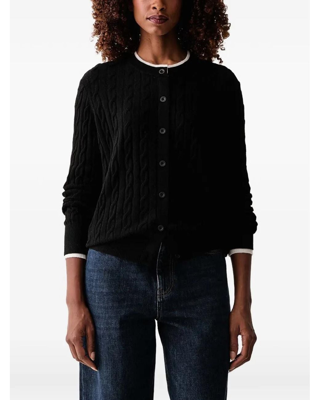 Silvian Heach Black Bon Ton Cable-Knit Cardigan