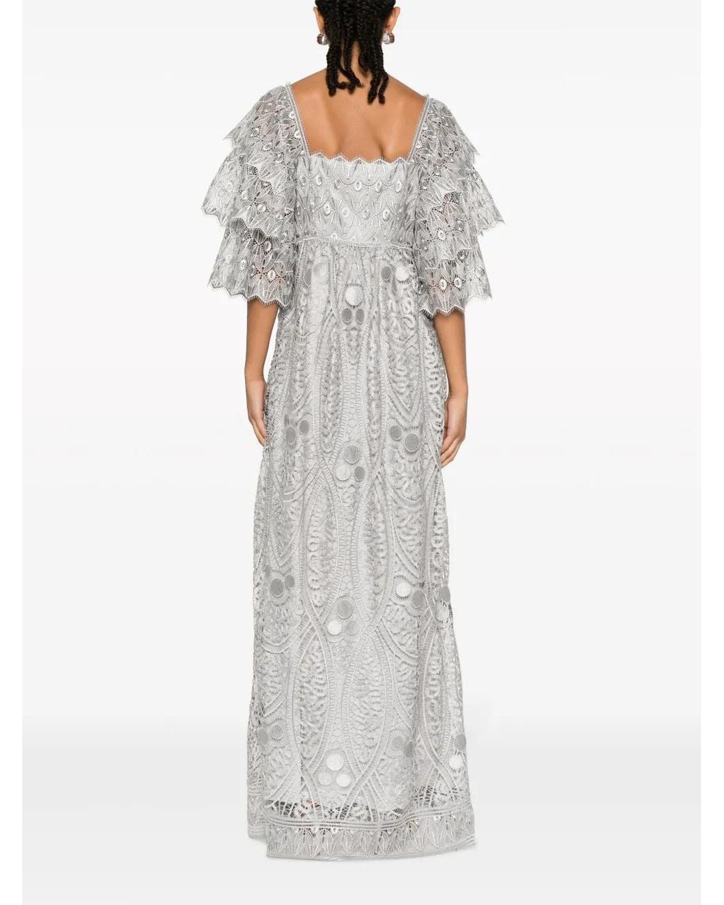 Robe Longue En Macramé Alberta Ferretti en coloris Gray