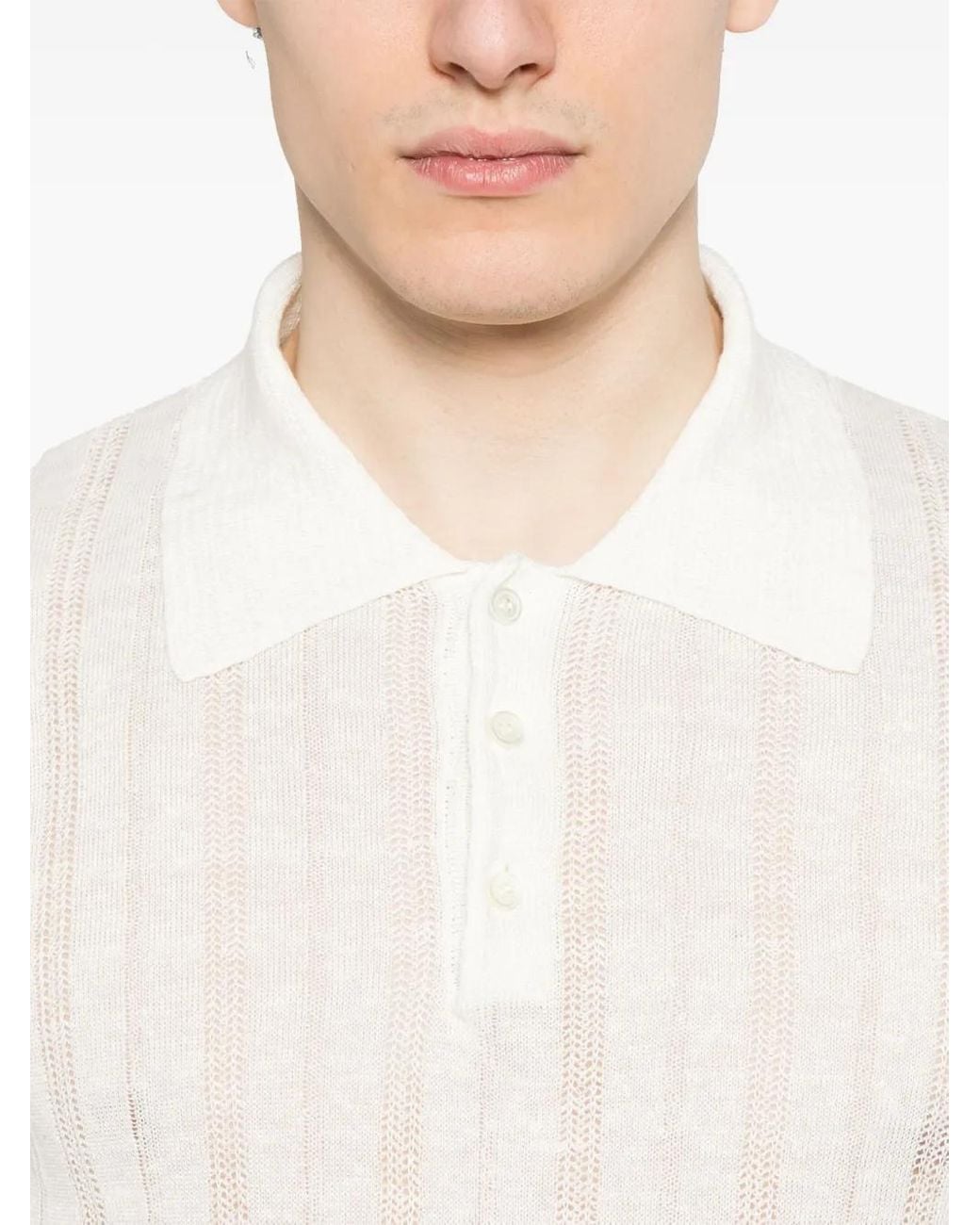 Roberto Collina White Striped Polo Shirt for men