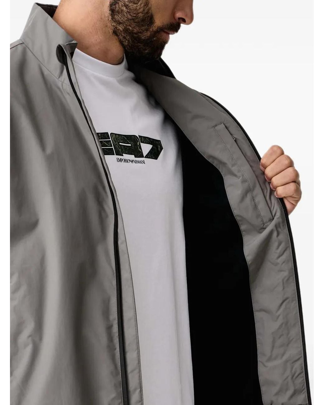 EA7 Gray Logo-Print Zip-Up Jacket for men