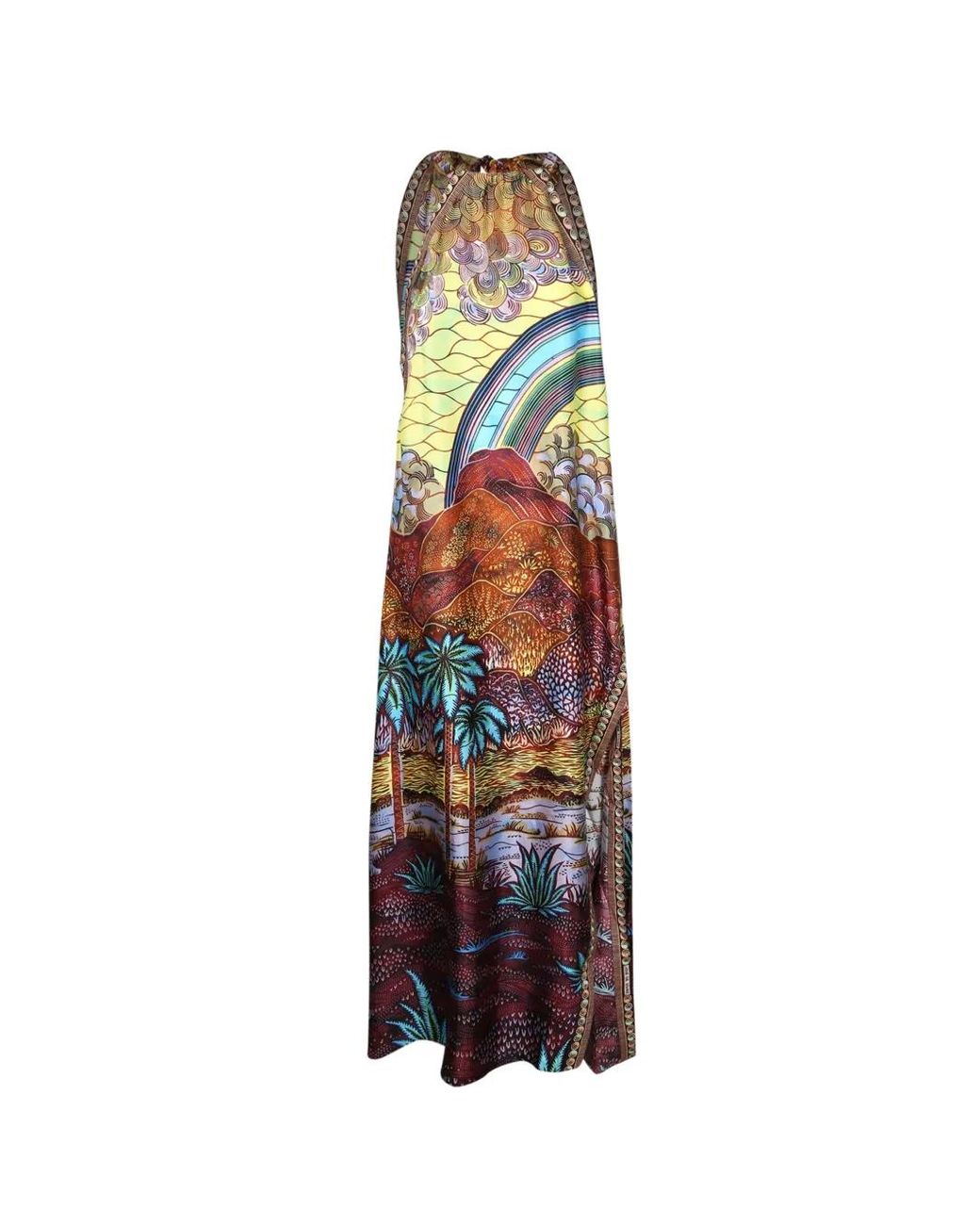 VLISCO DIALOGUES White Landscape-Print Halterneck Maxi Dress