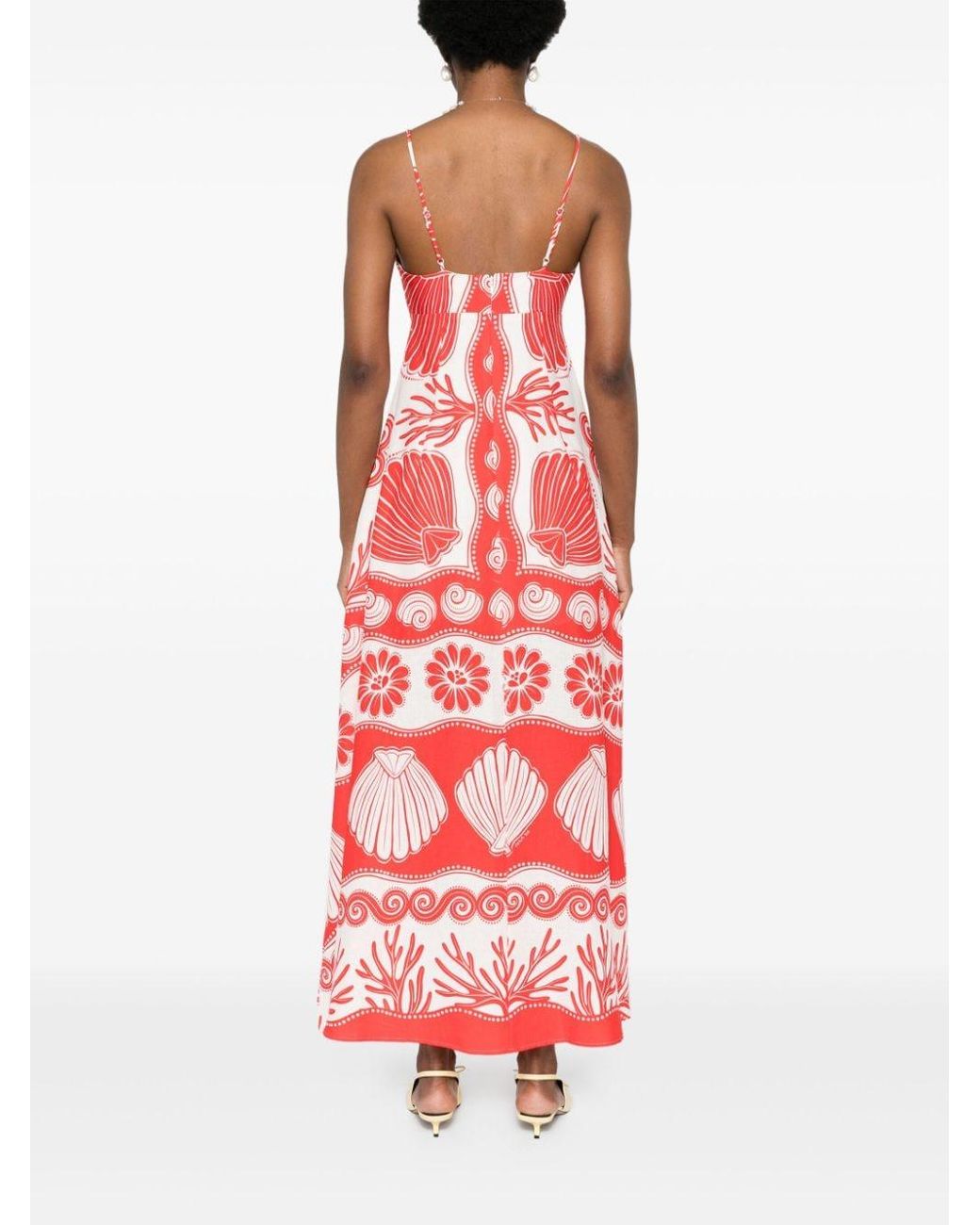 ainika shell print linen blend maxi dress FARM Rio Ainika Shell-Print Maxi Dress in Red