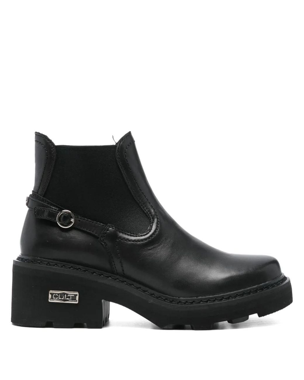 Cult Black Elastic-Panelled Buckle Chelsea Boots
