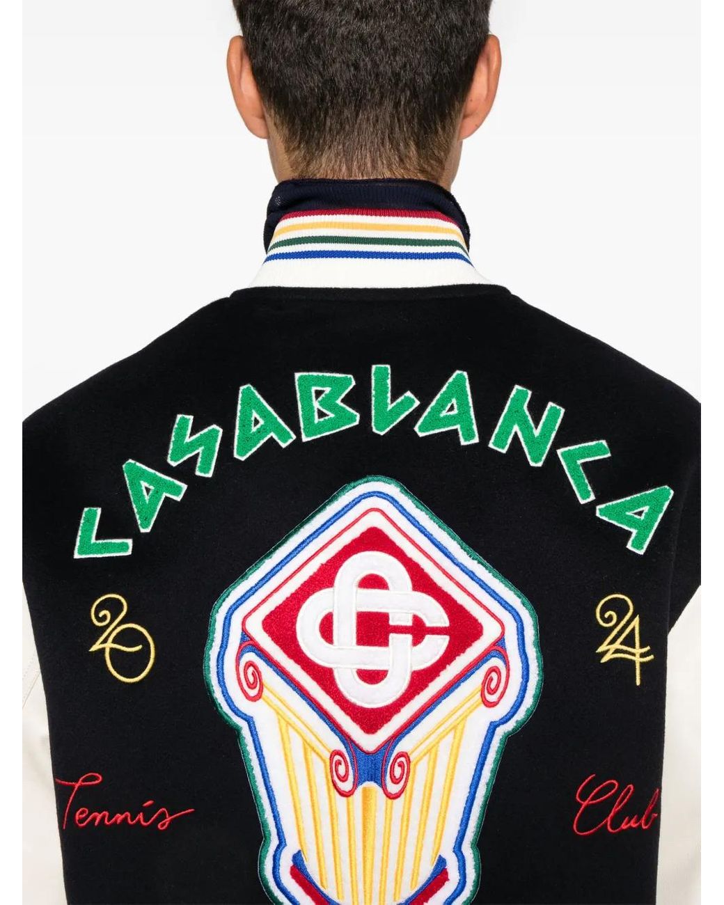 Casablanca Black Embroidered Chenille Patchwork Mini Bomber Jacket for men