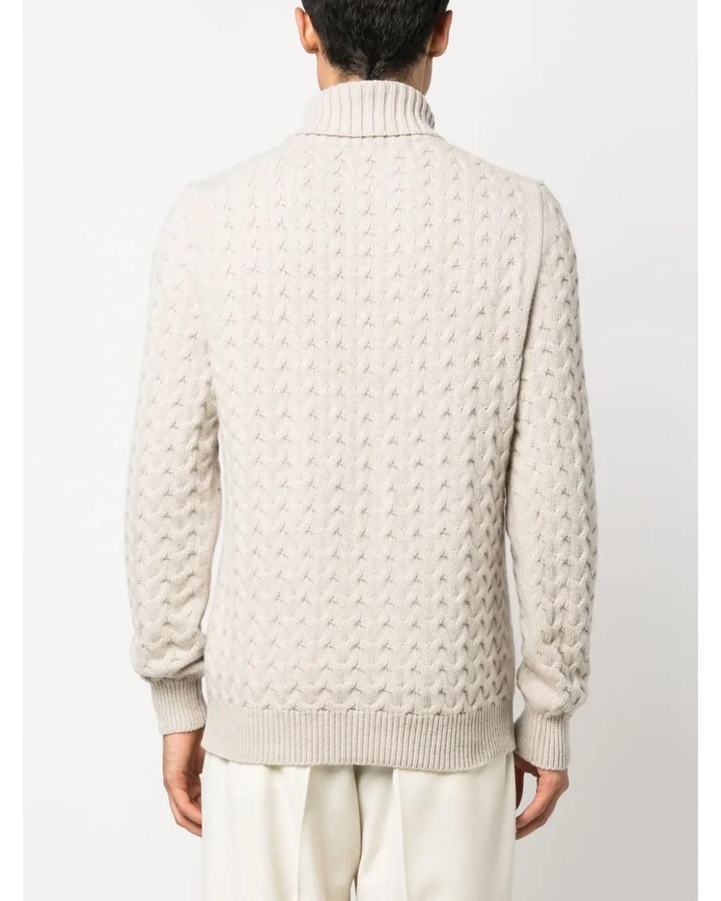 Fedeli White Roll-Neck Cable-Knit Jumper for men