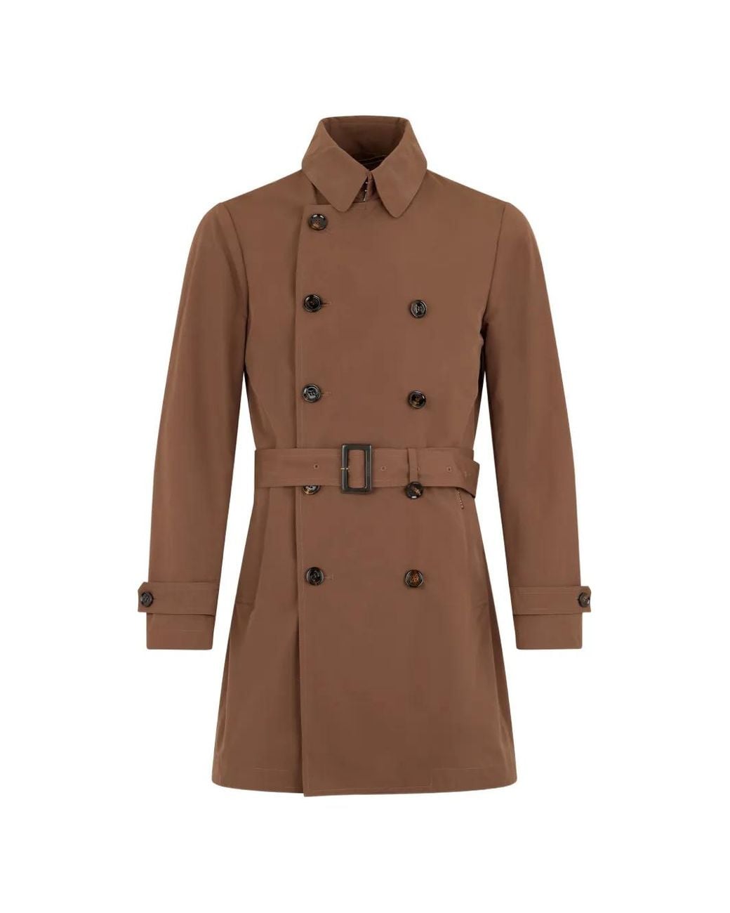 Moorer Brown Double-Breasted Belted Trench Coat for men
