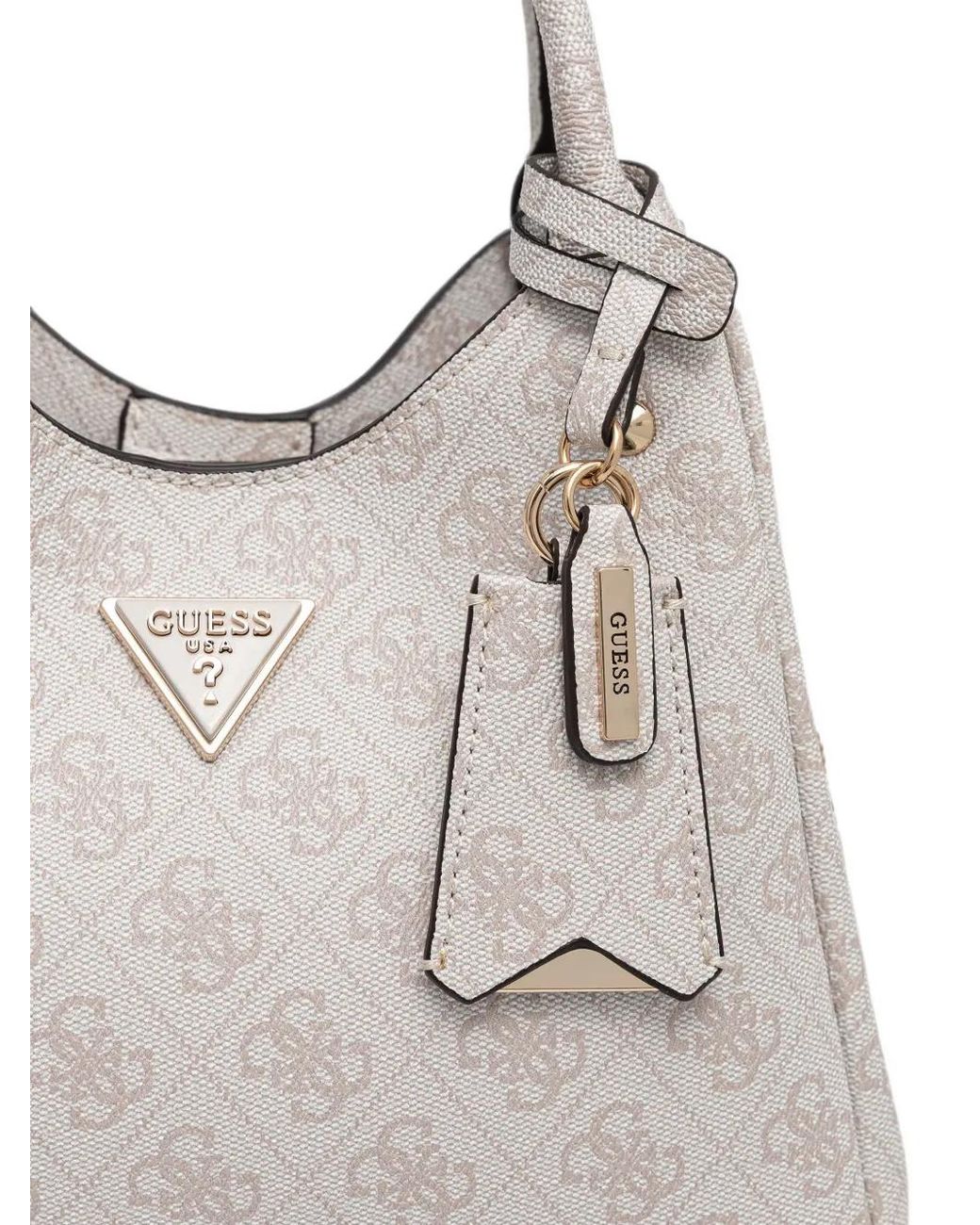 Guess White Monogram-Pattern Logo-Plaque Tote Bag