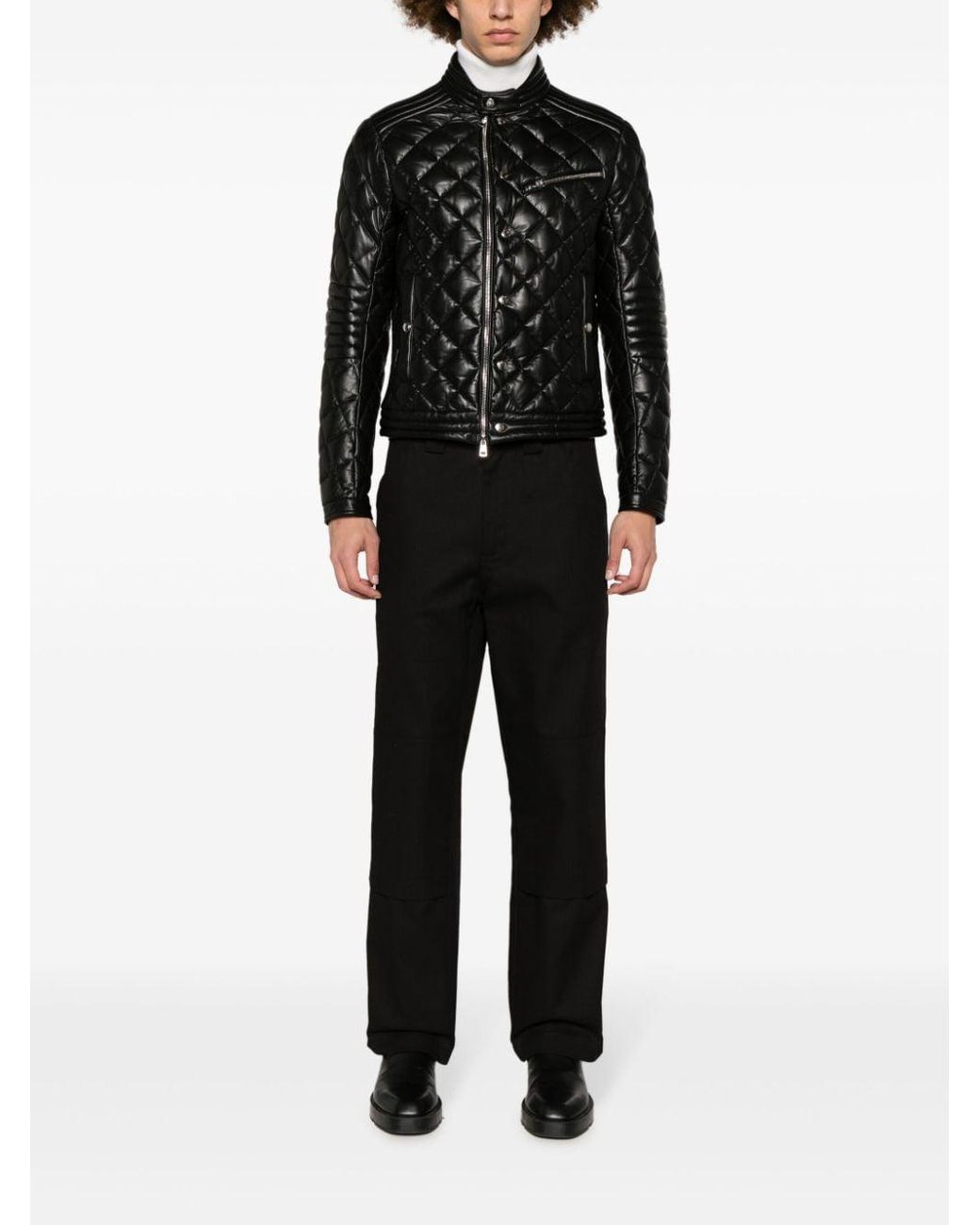 Moncler Zancara Quilted Leather Moto Jacket in Black for Men