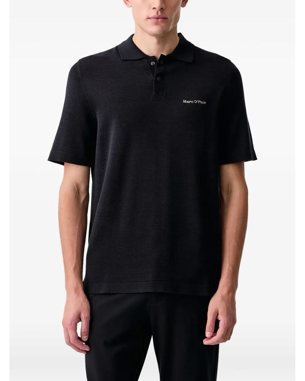 Marc O' Polo Black X Dfb Logo-Embroidered Press-Stud Polo Shirt for men