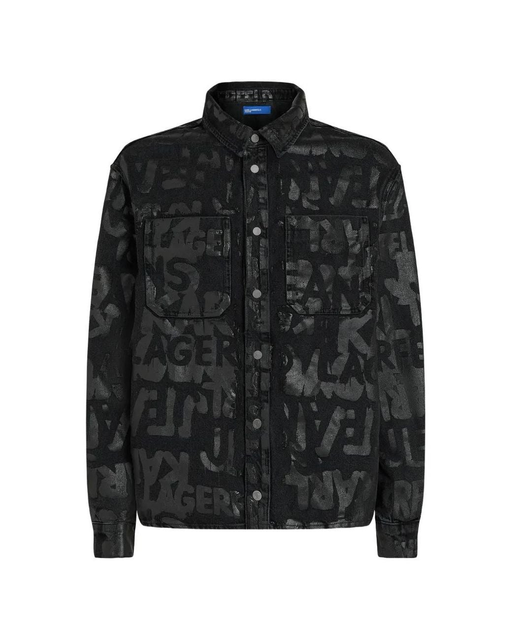Karl Lagerfeld Black All-Over Logo Denim Overshirt for men