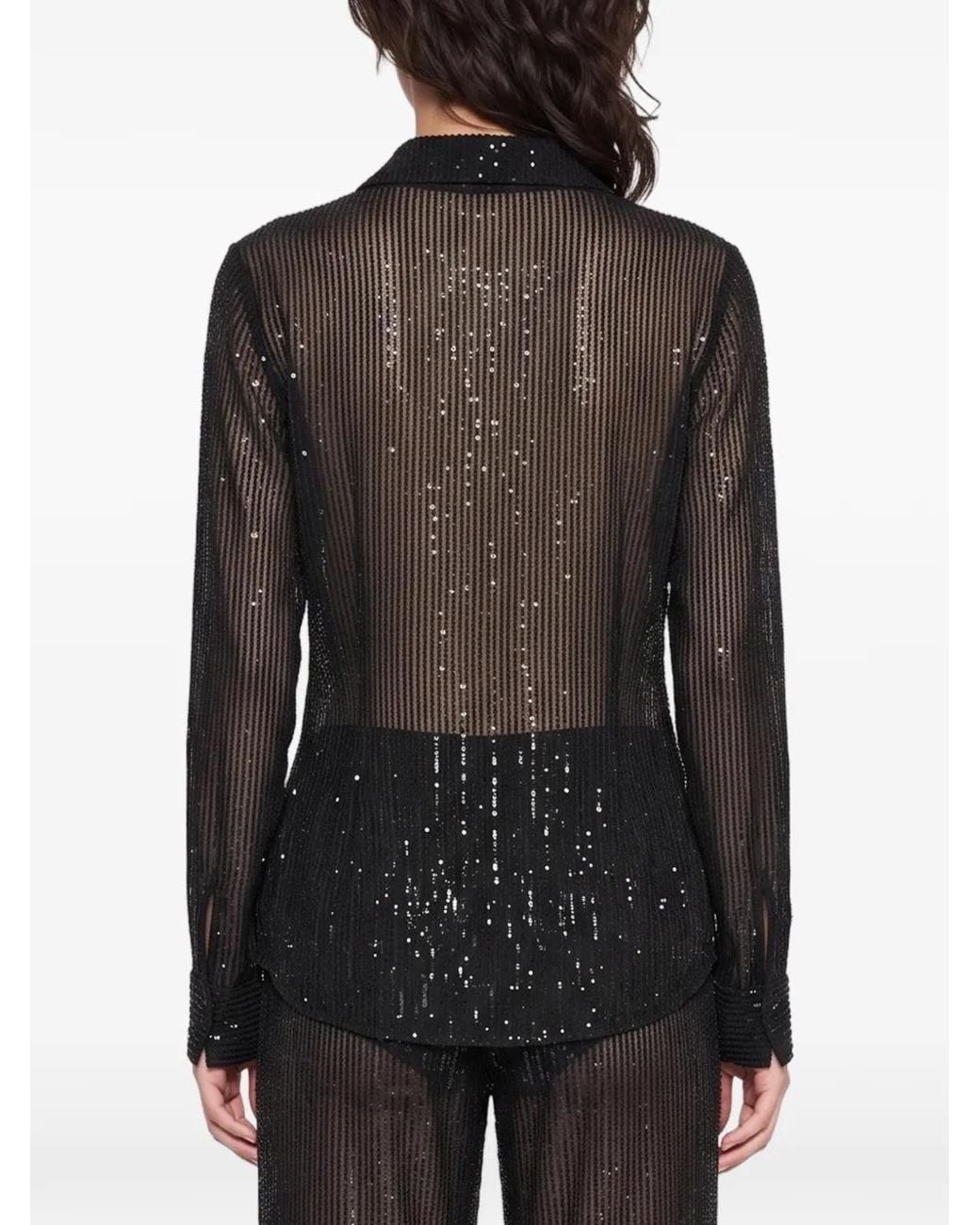 ANDAMANE Black Sequin-Embellished Sheer Shirt