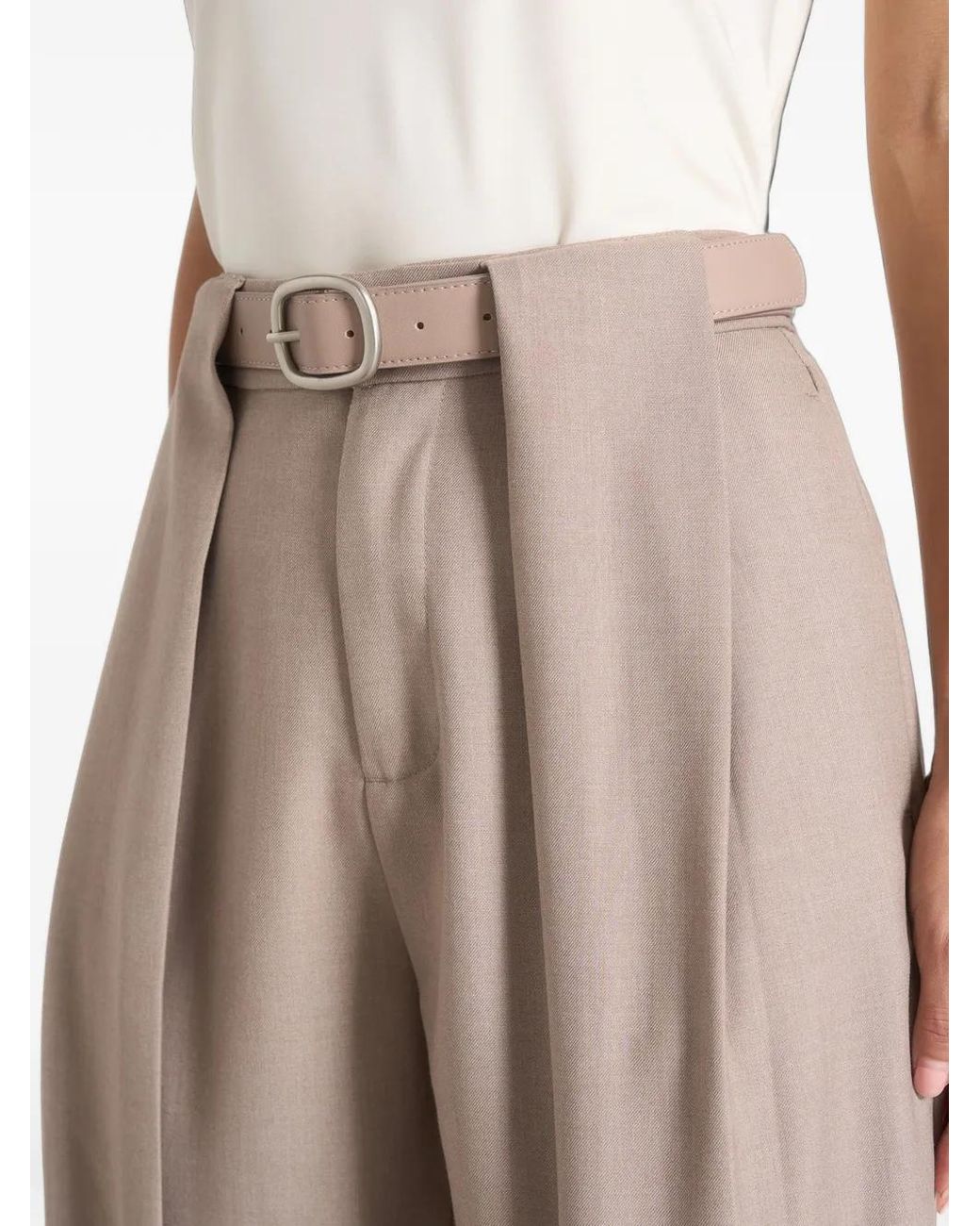 Manière De Voir Natural Jodie Belted Box-Pleat Trousers