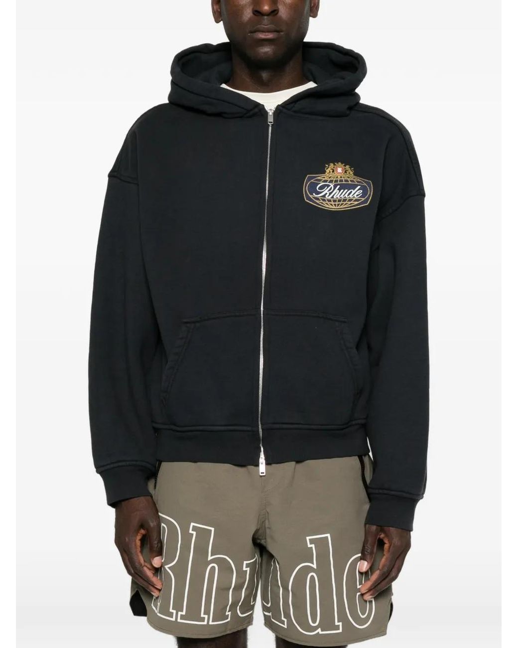 Rhude Black Safari Crest Zip-Up Hoodie for men