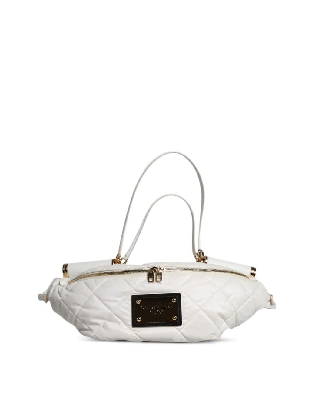Dolce & Gabbana White Quilted Logo-Plaque Belt Bag
